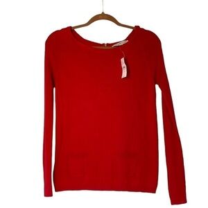 Ann Taylor LOFT Red Holiday Sweater, Long Sleeve Pockets Cotton - Size XS NWT